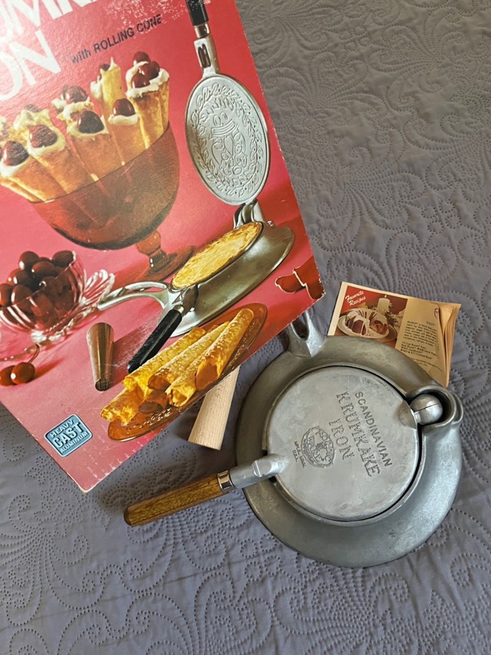 Nordic Ware Krumkake Iron with Red Packaging and Silver Iron